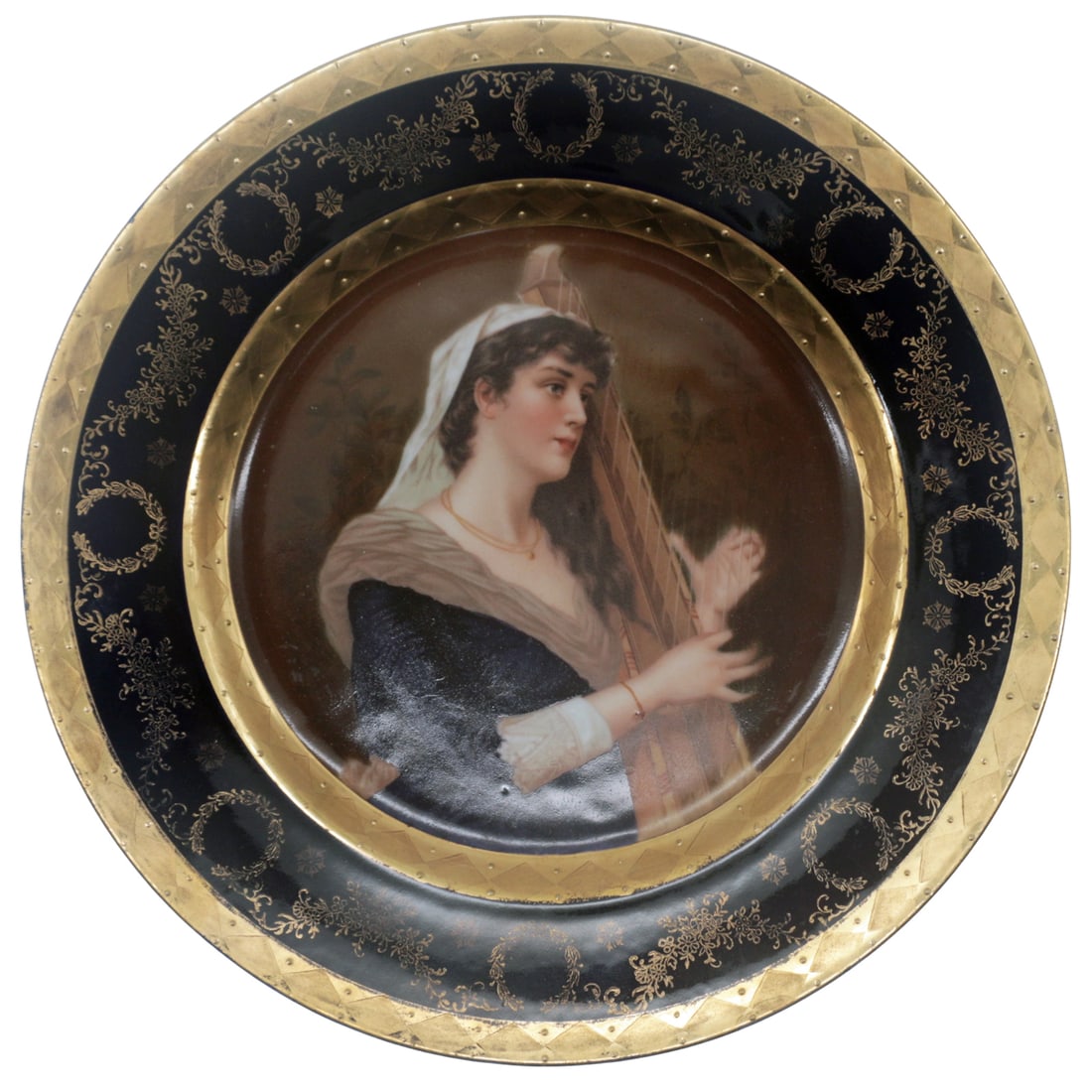 Austrian Porcelain Portrait Plate in Royal Vienna Style with Cobalt and Gilt Decoration (1 of 3)