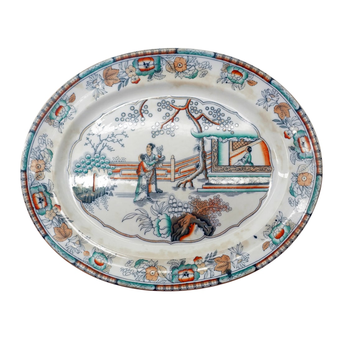 Harding & Cockson Staffordshire Polychrome Oriental Scene Platter (1 of 4)