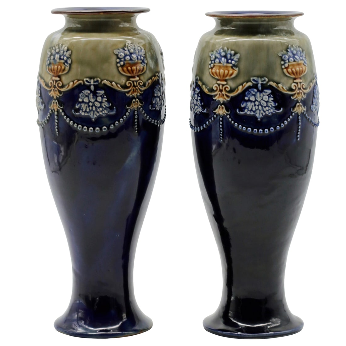 Royal Doulton Lambeth Stoneware Vases, Florrie Jones, Pair, circa 1905-1915 (1 of 7)