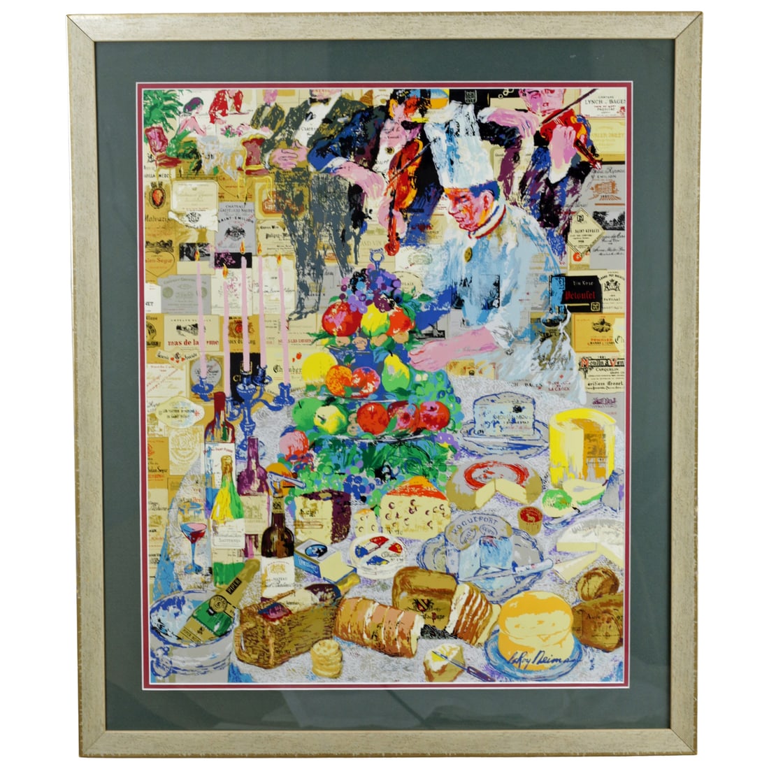 LeRoy Neiman La Cuisine Francaise Serigraph on Paper: Identification Color serigraph on paper after LeRoy Neiman, American, 1921-2012, depicting a lively French culinary scene with chef and musicians, often associated with chef Paul Bocuse. Late 20th cen