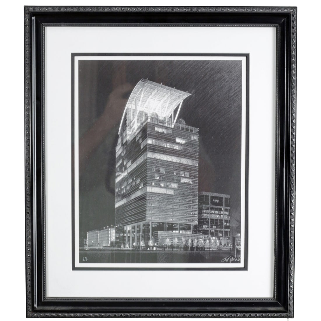 Atlanta Pinnacle Building Limited Edition Architectural Print: Identification Contemporary photographic print depicting the Pinnacle Building, Atlanta, Georgia, completed 1998. The work is a limited edition black and white architectural photograph, likely gelatin