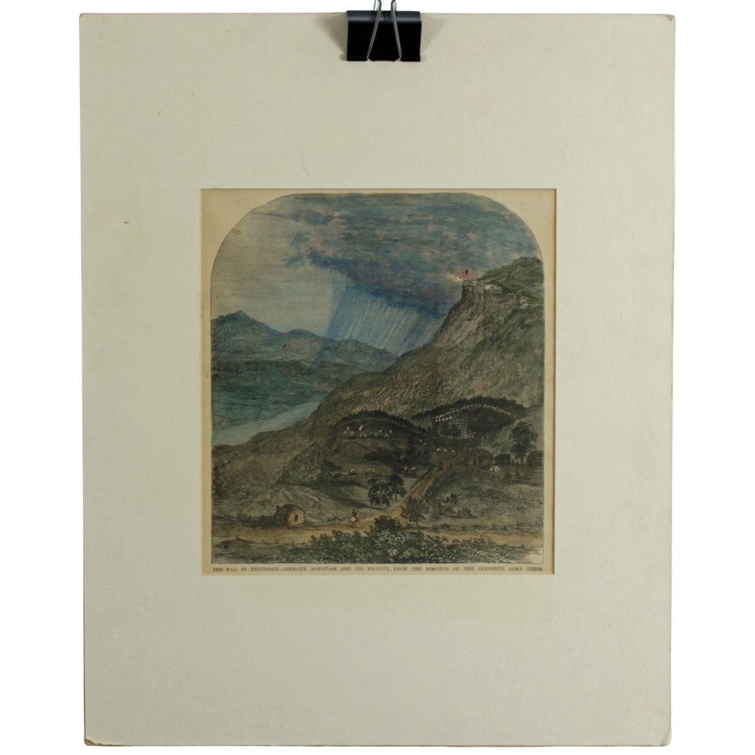 Lookout Mountain Civil War Hand Colored Wood Engraving: Identification Publisher: Frank Leslie's Illustrated Newspaper, New York; medium: hand colored wood engraving on paper; genre: American Civil War historical illustration; date: December 5, 1863. Perio