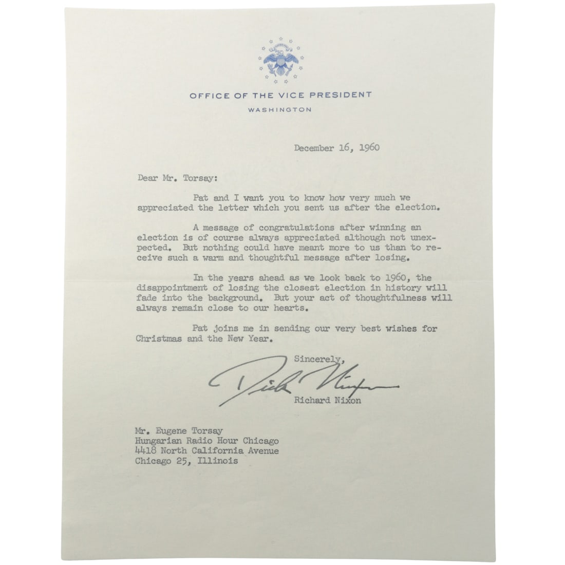 1960 Richard Nixon Typed Letter Signed to Eugene Torsay (1 of 4)