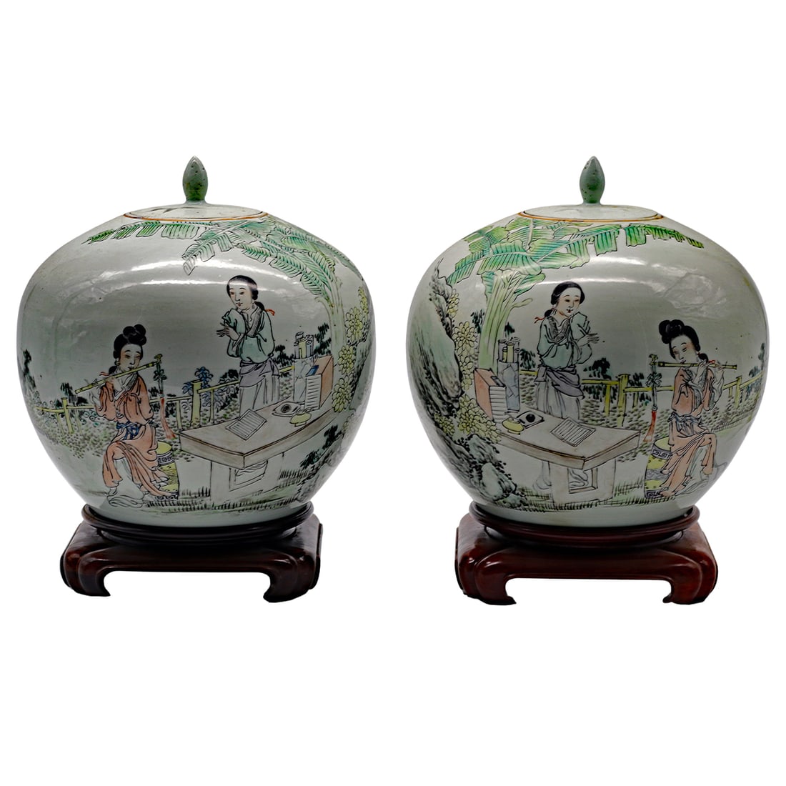 Chinese Famille Verte Style Ginger Jars With Figures (1 of 8)