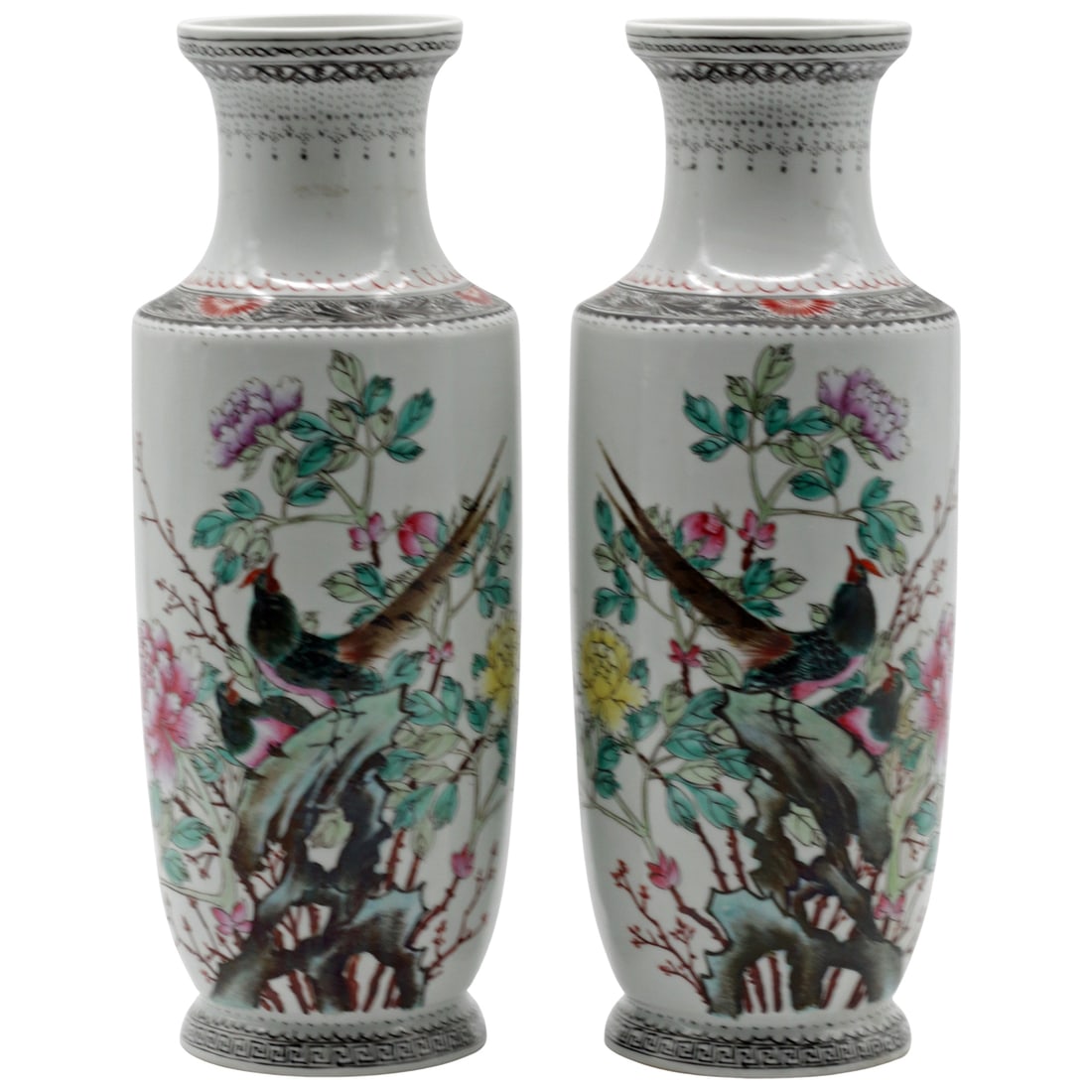 Chinese Porcelain Vase Pair with Birds and Peonies (1 of 9)