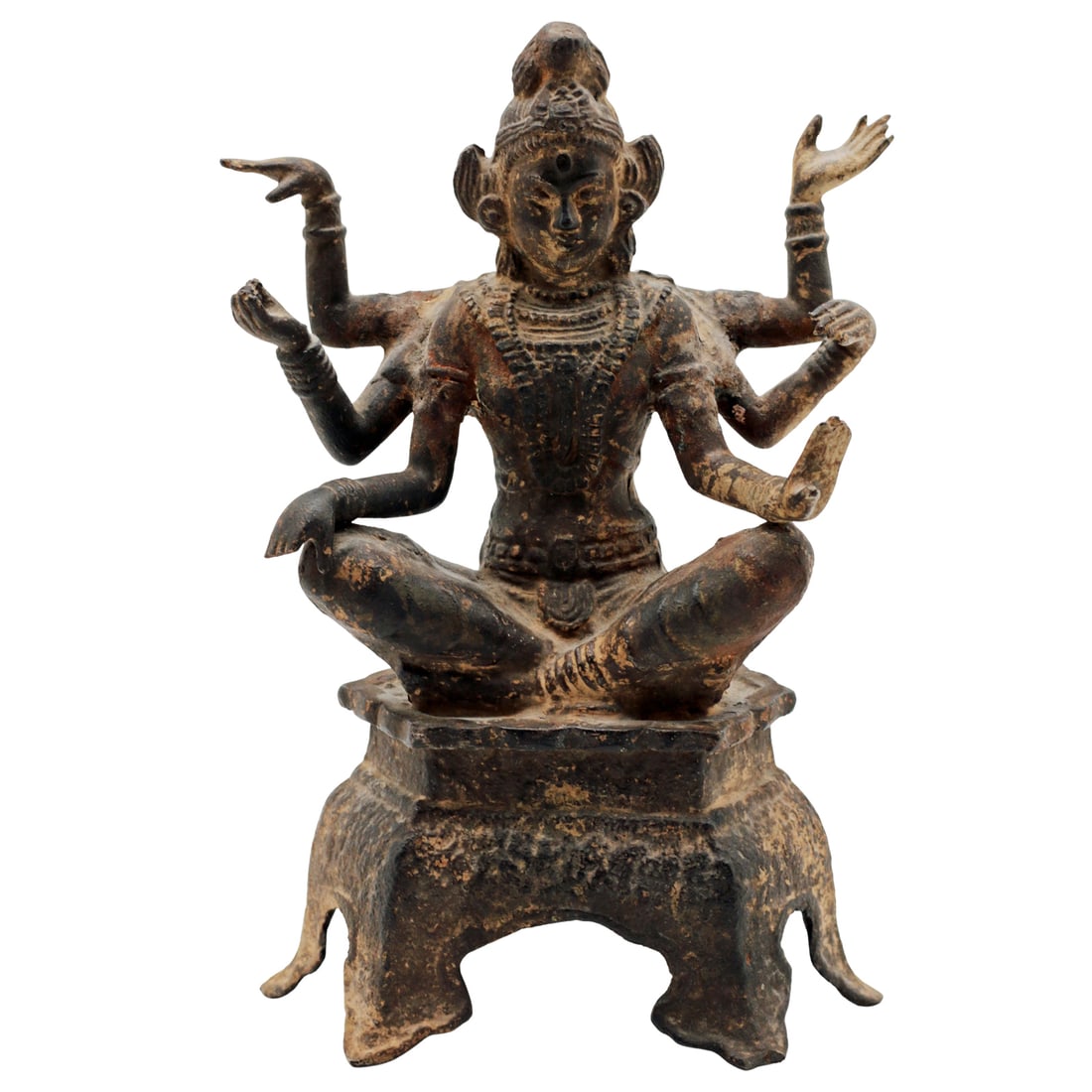 Indian Brass Six-Armed Shiva Shrine Figure on Platform Base (1 of 7)