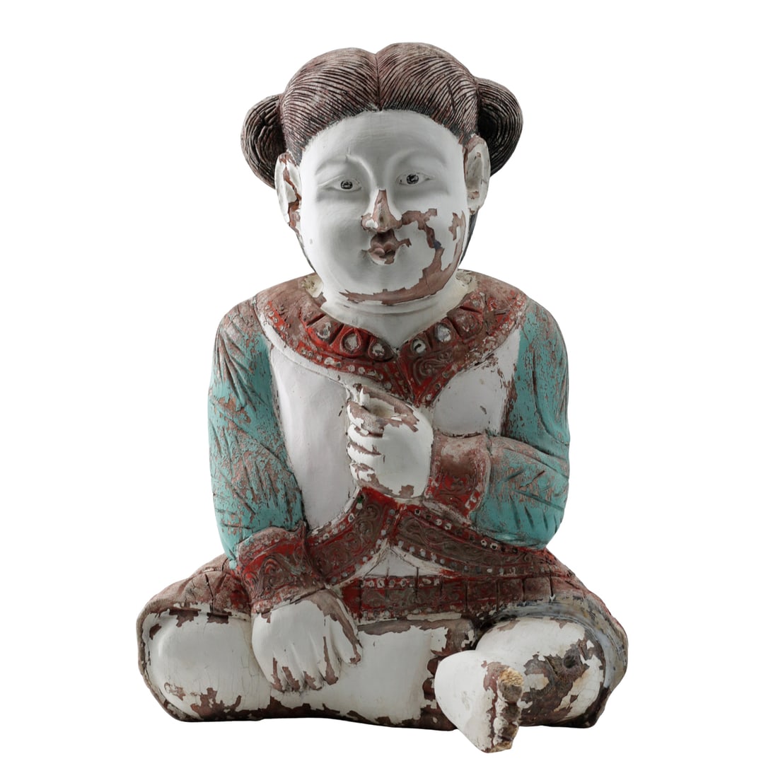 Chinese Polychrome Carved Wood Temple Attendant Boy Figure (1 of 5)