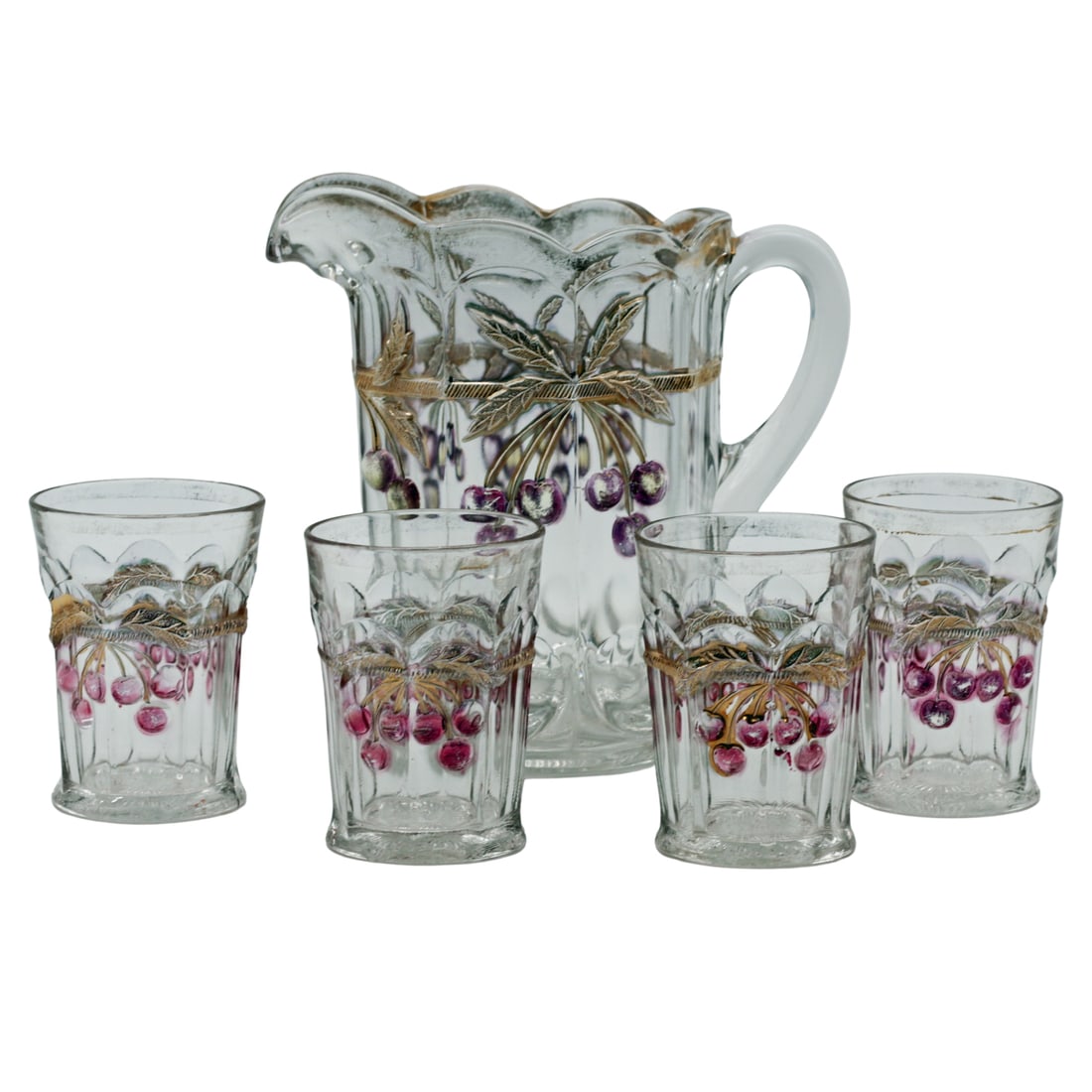 Northwood Cherry and Cable Enameled Glass Water Set (1 of 7)