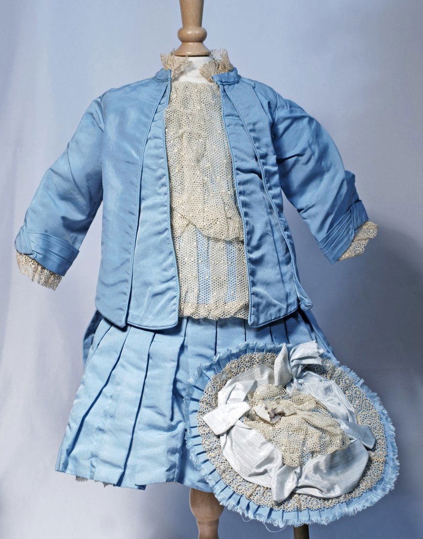 *14.  BLUE SILK BEBE DOLL DRESS WITH MATCHING BONNET. (1 of 1)