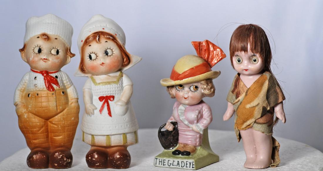 *84.  FOUR GERMAN ALL-BISQUE NOVELTY FIGURES.  4 ½" to (1 of 1)