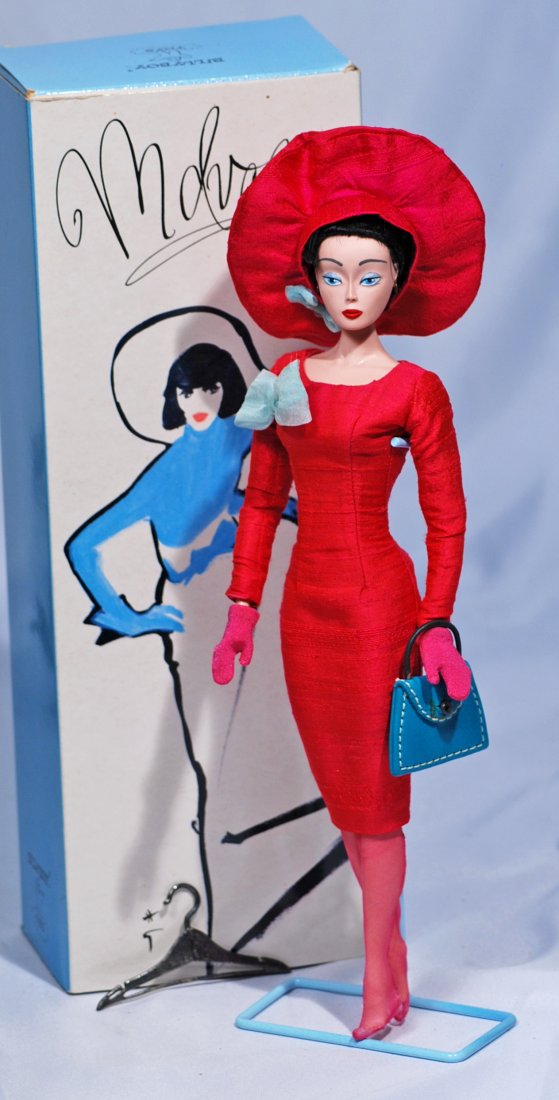 *158. BILLY BOY MDVANII, HIGH FASHION FRENCH DOLL IN: *158. BILLY BOY MDVANII, HIGH FASHION FRENCH DOLL IN ORIGINAL BOX. 11". Adult fashion doll with shapely, jointed body, hand-painted features, painted dark red nails, black natural hair wig, earrings, 