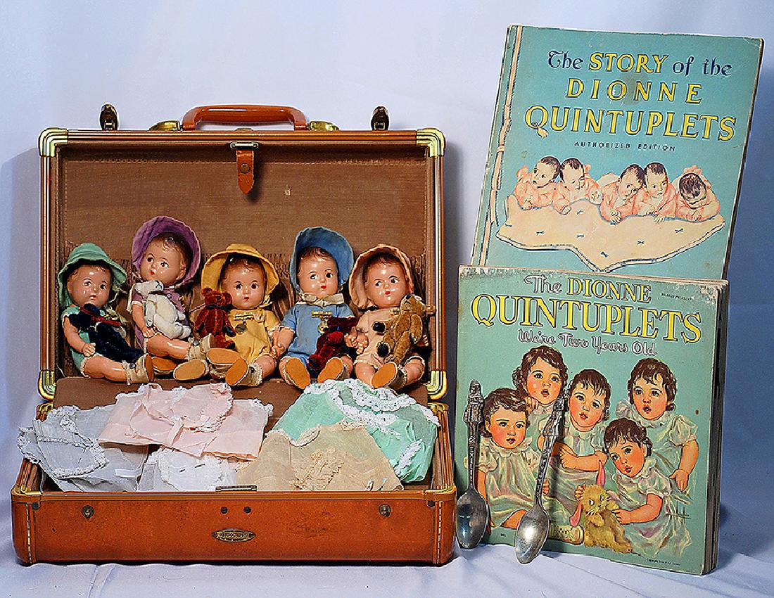 223.  SET OF COMPOSITION DIONNE QUINTUPLETS IN SUITCASE (1 of 2)