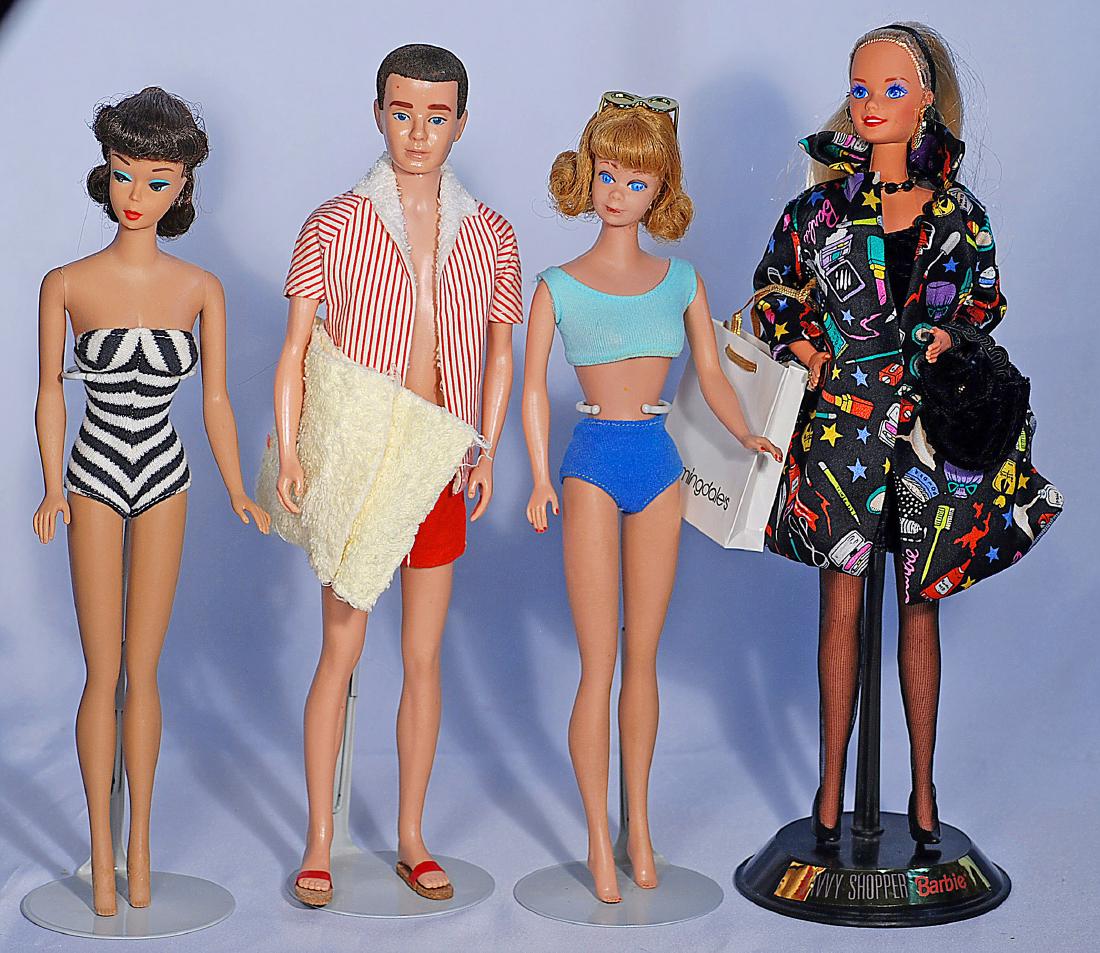 284.  FOUR DOLLS: BARBIE 1972 REISSUE, 1961 KEN, 1963 (1 of 1)