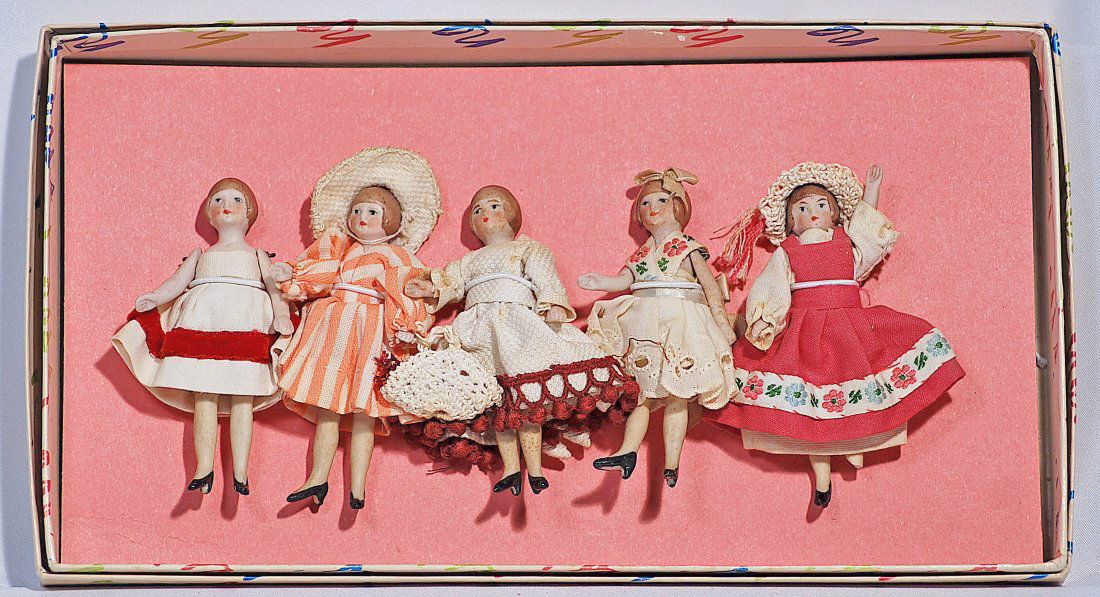 FIVE GERMAN ALL-BISQUE DOLLHOUSE DOLLS. (1 of 1)