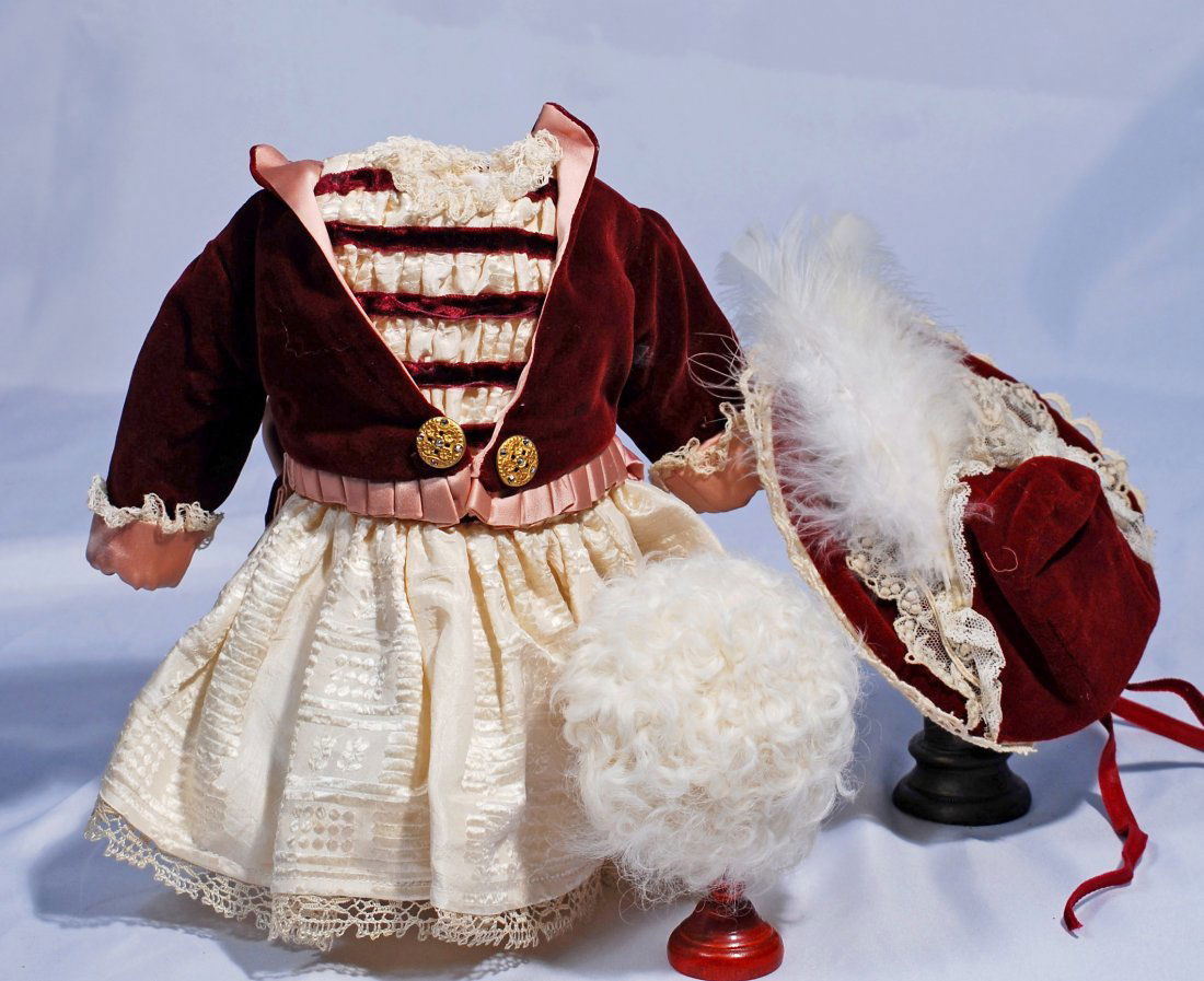 BRU-STYLE DRESS AND BONNET - PLUS LAMBS WOOL WIG (1 of 1)