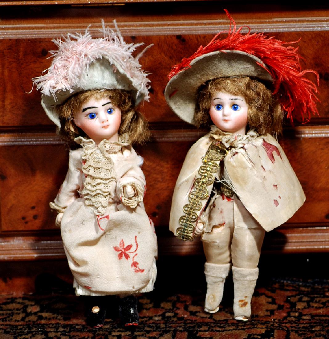 PAIR OF MINIATURE FRENCH BISQUE DOLLS.  5".  Each has (1 of 1)