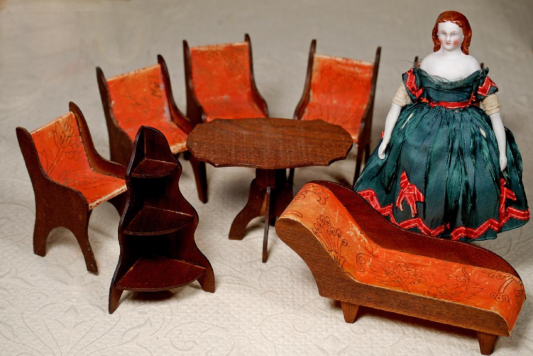 SET OF WOODEN DOLLHOUSE FURNISHINGS.  Wooden (1 of 1)