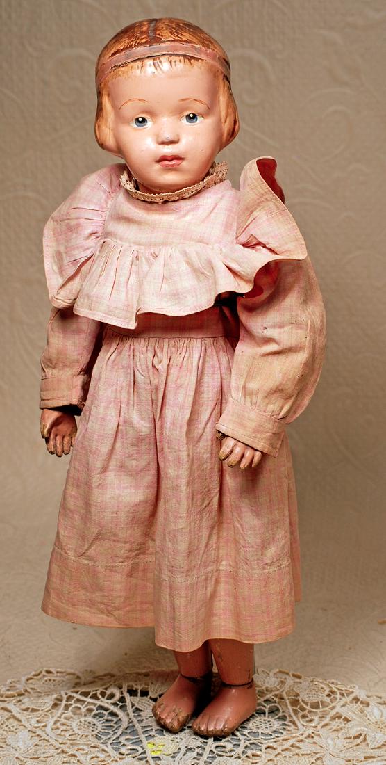 SCHOENHUT WOODEN CHARACTER GIRL WITH PINK HEADBAND. (1 of 2)