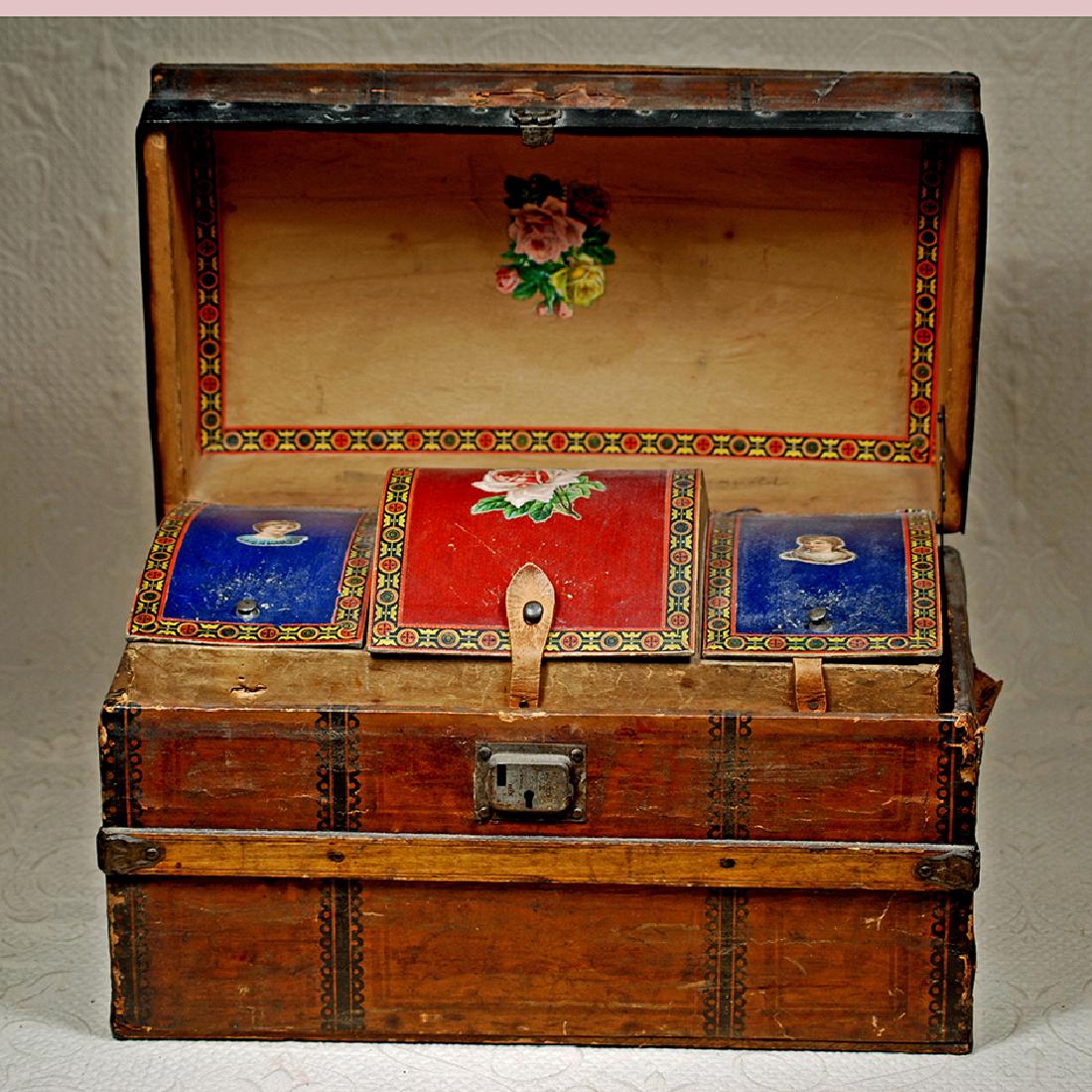 ANTIQUE WOODEN DOLL TRUNK. 16" W. x 10" H. Jul 15, 2017 Frasher's