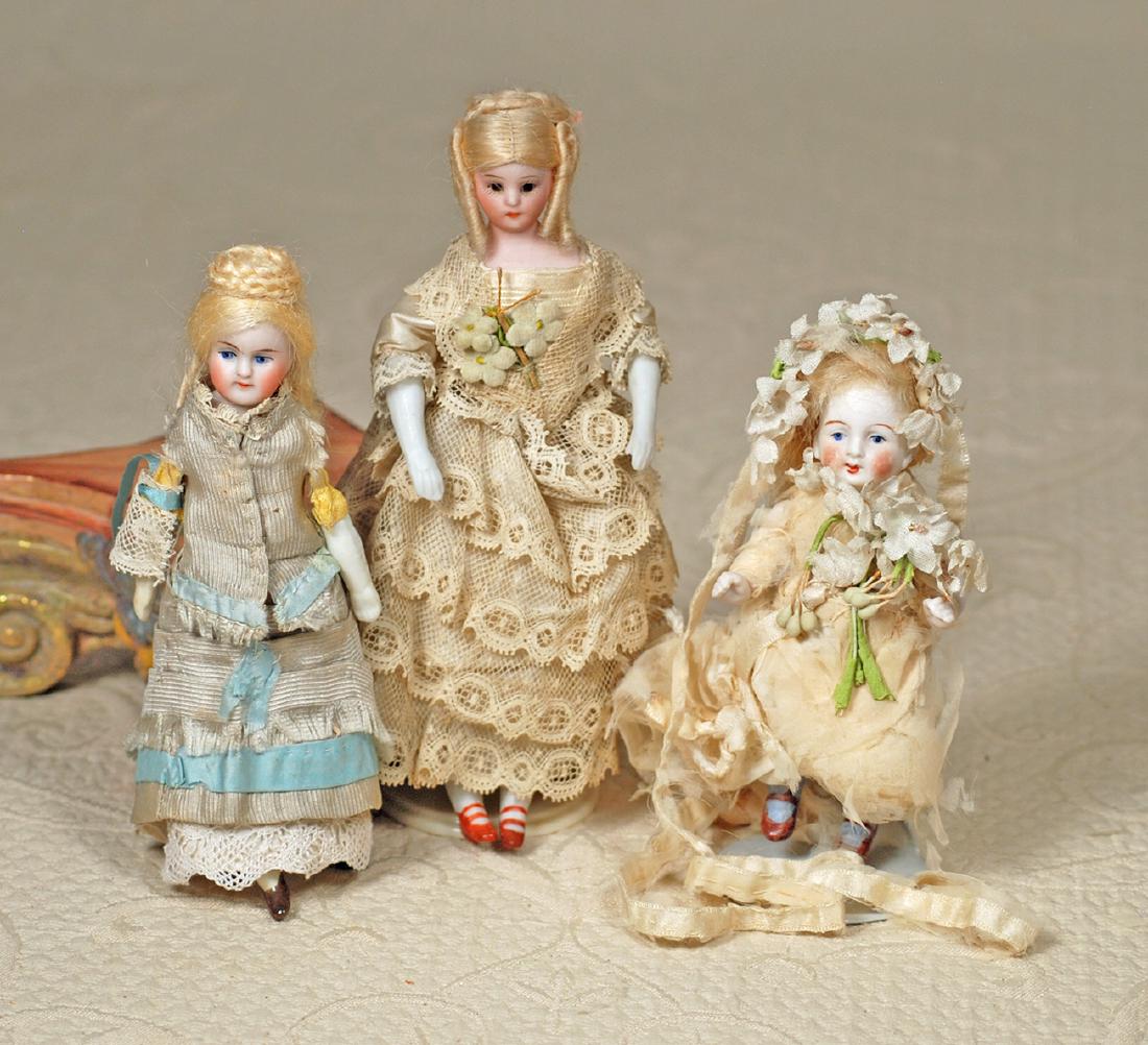 THREE BISQUE DOLLHOUSE DOLLS.  Includes: 6" bisque (1 of 1)