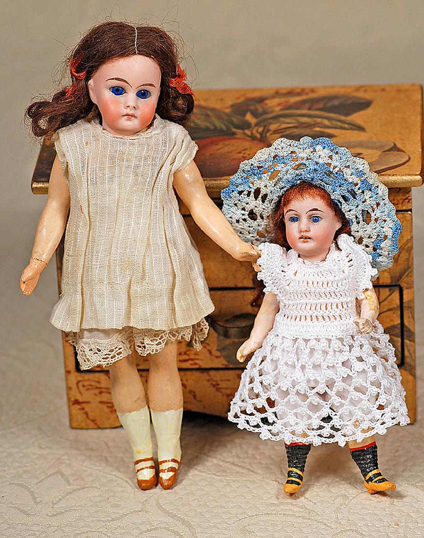 TWO SMALL GERMAN BISQUE DOLLS.  (1) 5 ½" Gebruder (1 of 1)