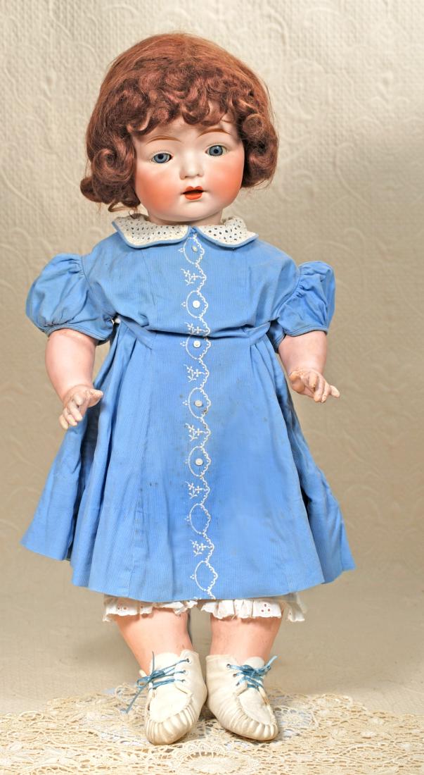 AMERICAN BISQUE CHARACTER TODDLER BY FULPER. Marks:: AMERICAN BISQUE CHARACTER TODDLER BY FULPER. Marks: M/ Fulper, made in USA. 24". Bisque socket head, blue sleep eyes, painted lashes, feathered browes, open mouth, accented lips, upper teeth, mohair w