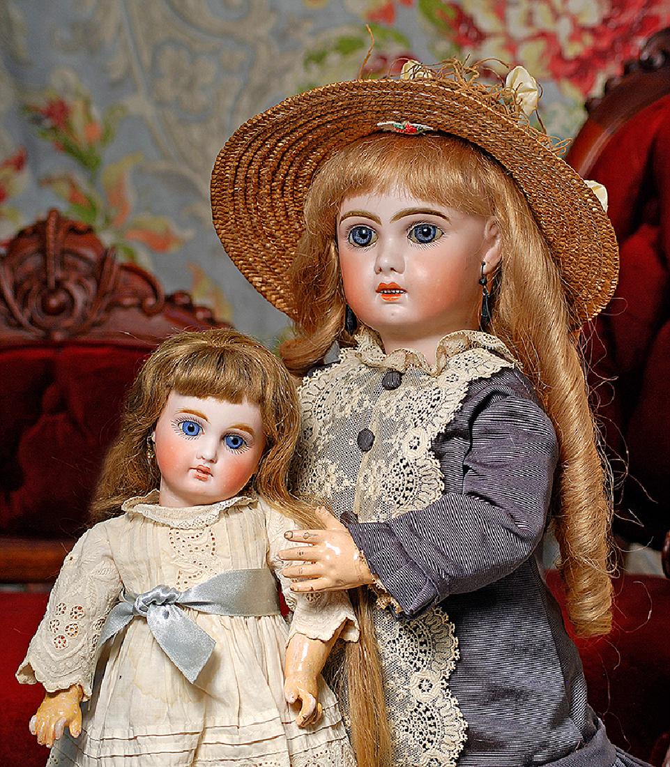 FRENCH BISQUE BEBE 1907 BY JUMEAU Marks: 1907, Tete: FRENCH BISQUE BEBE 1907 BY JUMEAU Marks: 1907, Tete Jumeau 20" Bisque socket head, blue paperweight eyes, painted lashes, feathered and brushstroked brows, pierced ears, open mouth, shaded and accente