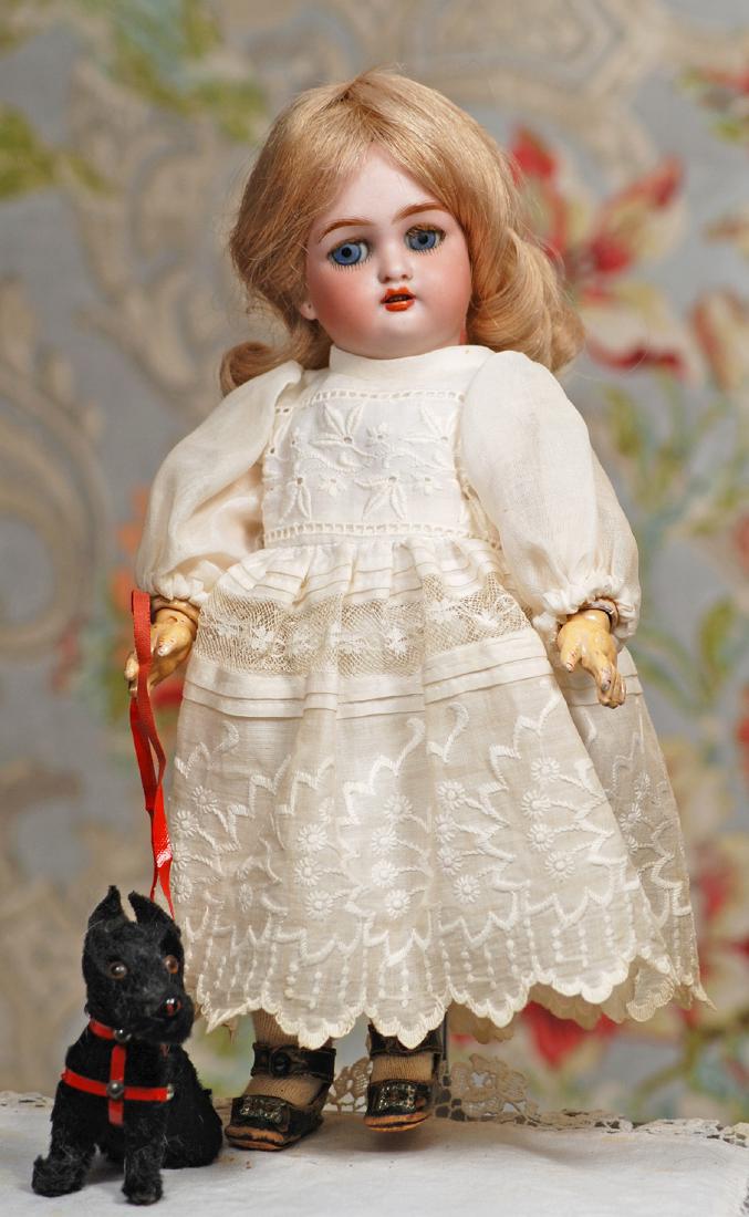 TINY GERMAN BISQUE CHILD BY SIMON & HALBIG FOR C.M.: TINY GERMAN BISQUE CHILD BY SIMON & HALBIG FOR C.M. BERGMANN Marks: CMB Halbig S & H. 10 1/2" Bisque socket head, blue sleep eyes, painted lower lashes, original applied upper lashes, open mouth, acce