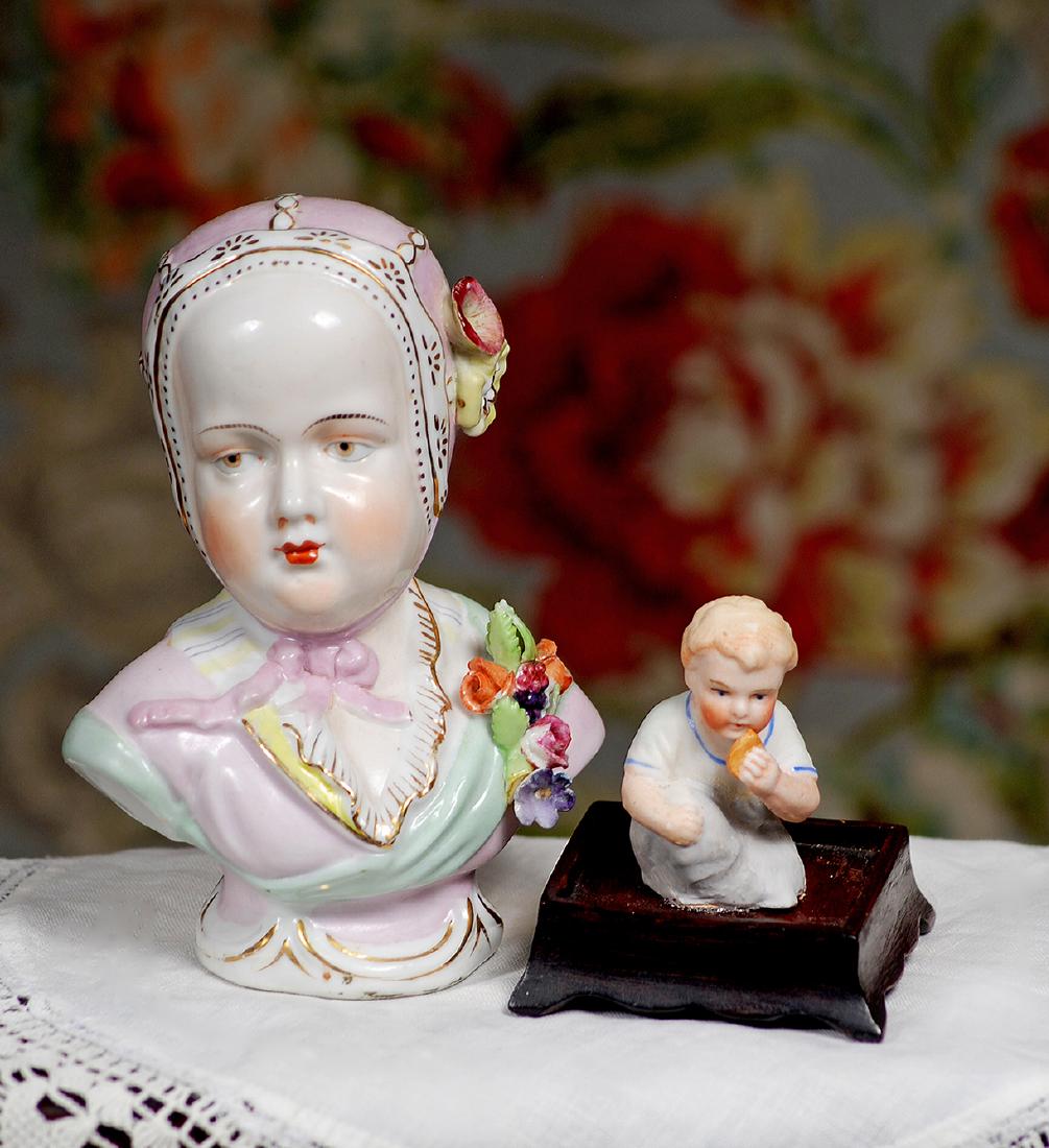 GERMAN DRESDEN BUST OF CHILD & SMALL BISQUE INFANT (1) (1 of 1)