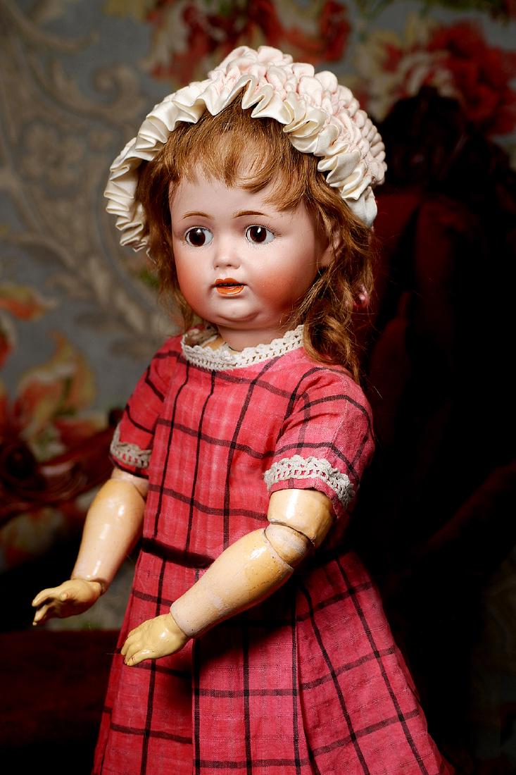 GERMAN BISQUE CHARACTER, 260, BY KESTNER Marks: J.D.K.: GERMAN BISQUE CHARACTER, 260, BY KESTNER Marks: J.D.K. 260, 45/51 23" Bisque socket head, brown sleep eyes, painted lashes, feathered brows, open mouth, accented lips, upper teeth, plump cheeks and do