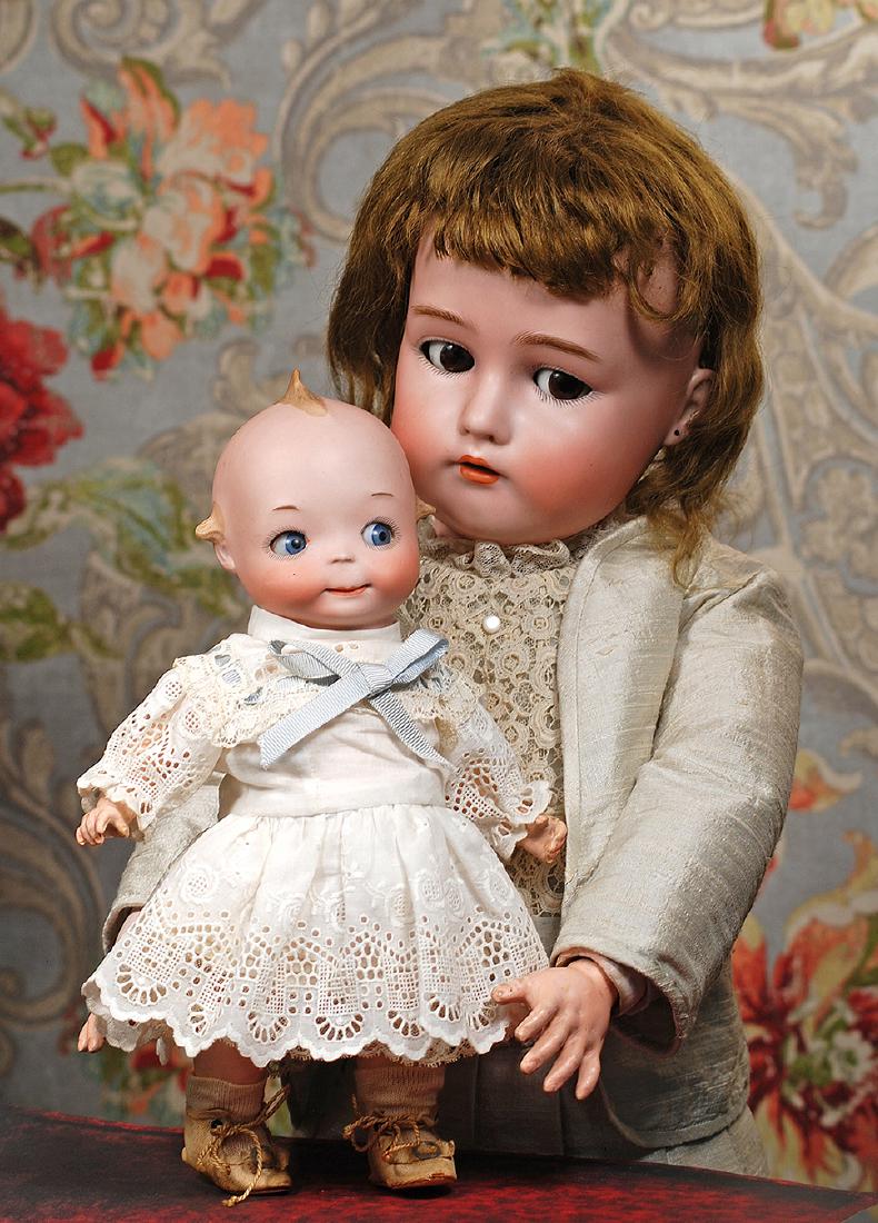 FLIRTY-EYED GERMAN BISQUE DOLL BY KAMMER & REINHARDT: FLIRTY-EYED GERMAN BISQUE DOLL BY KAMMER & REINHARDT Marks: Simon & Halbig, K * R 25" Bisque socket head, brown flirty and sleep eyes, painted lashes, feathered brows, open mouth, shaded and accented 