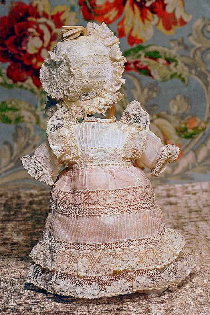 ANTIQUE DOLL DRESS AND BONNET Fine white semi-sheer (1 of 1)