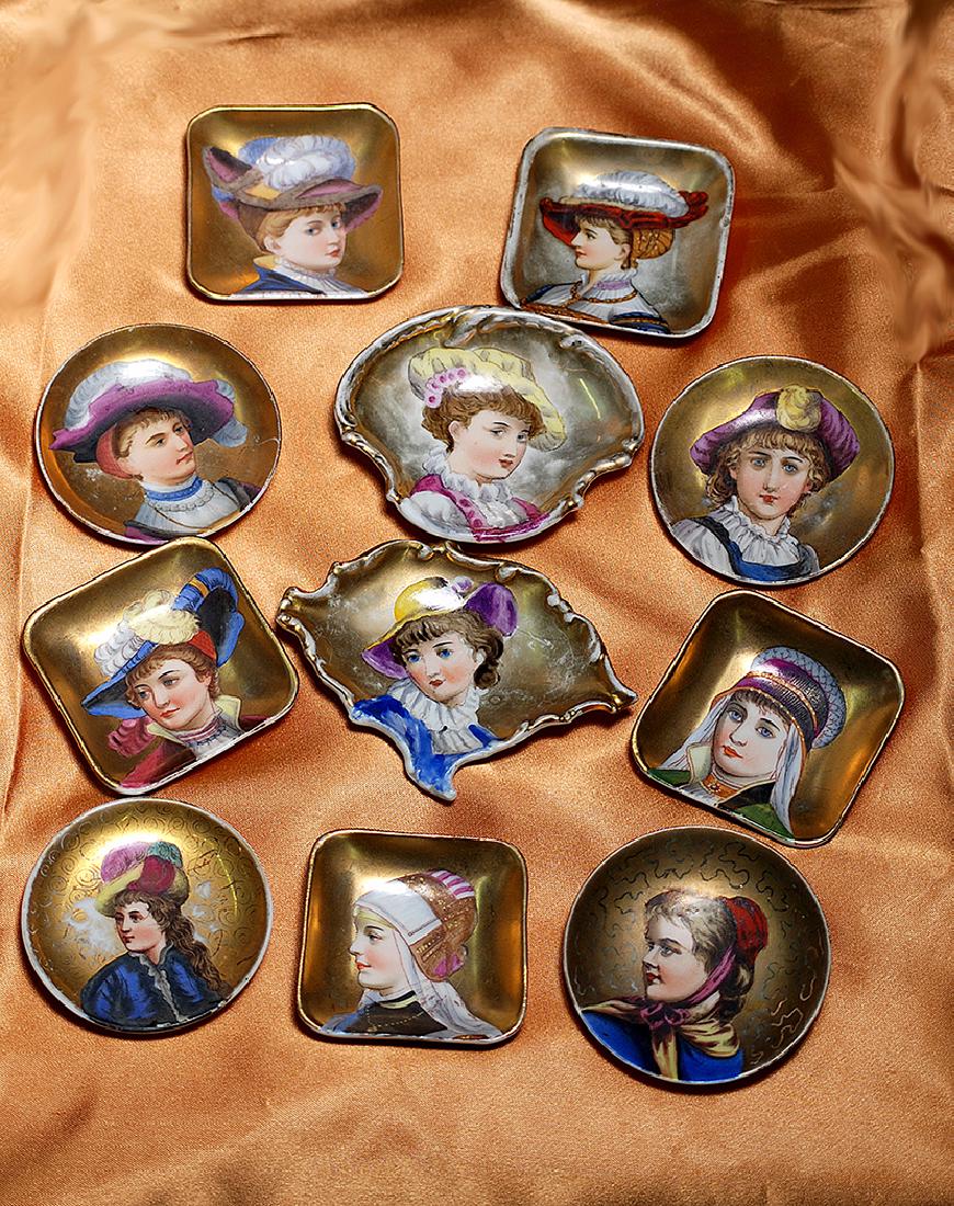 ELEVEN FRENCH HANDPAINTED PORCELAIN PORTRAIT PLATES (1 of 1)
