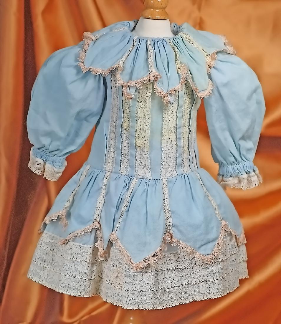 BLUE COTTON DOLL DRESS 5 ½" shoulder width, 12 ½" (1 of 1)