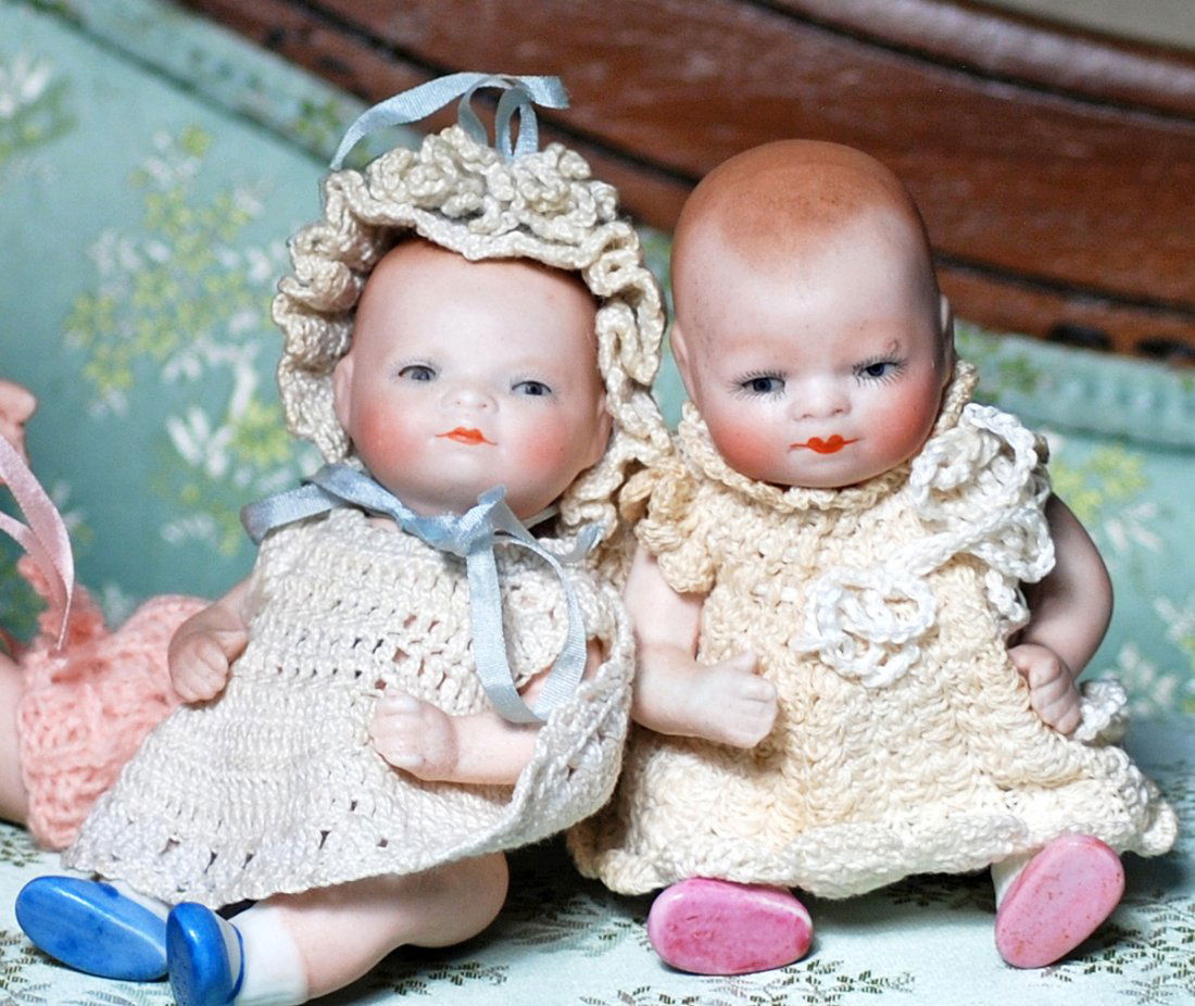 PAIR OF GERMAN ALL-BISQUE BYE-LO BABIES WITH GLASS EYES (1 of 1)