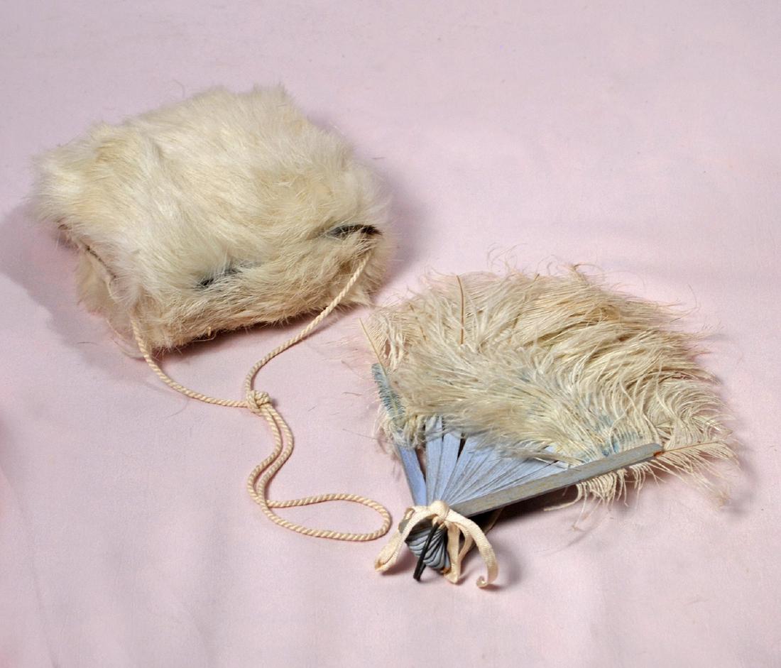 71. DOLL’S FAN AND MUFF. 7" fan with white feathers and (1 of 1)