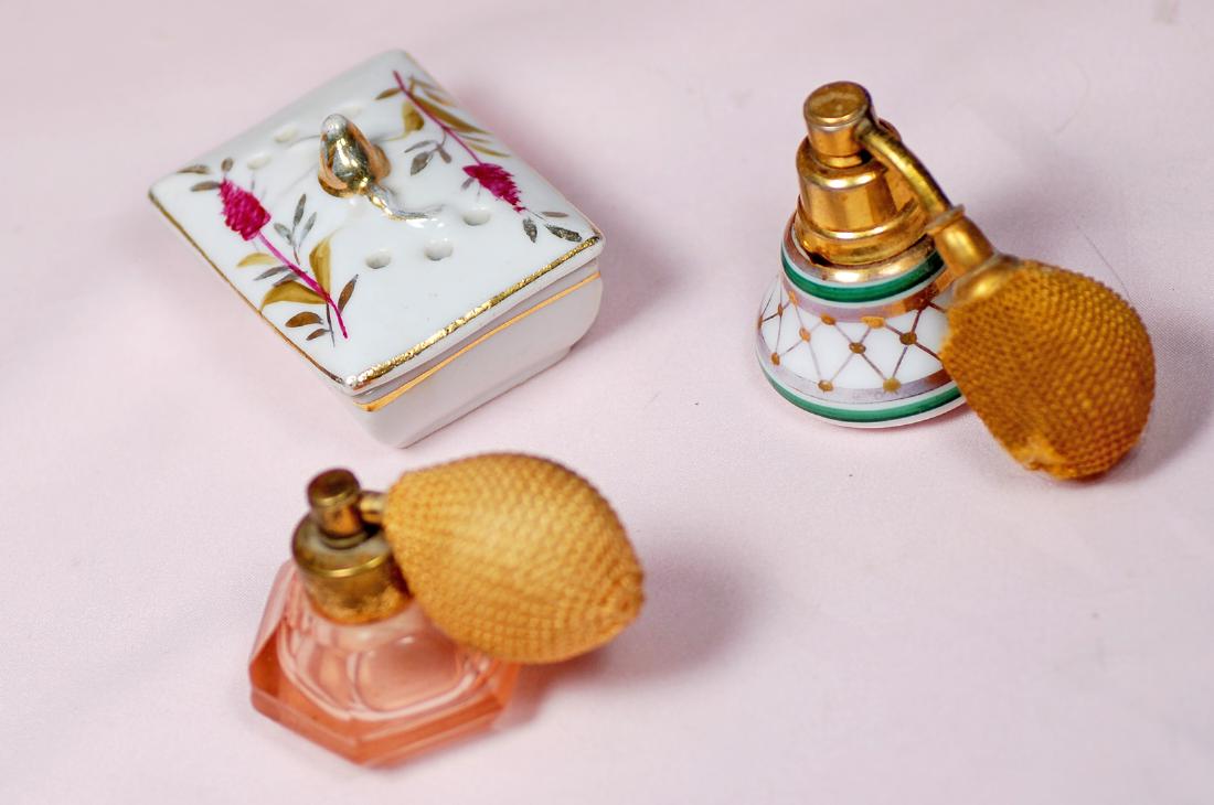 85. TWO MINIATURE PERFUME ATOMIZER BOTTLES AND (1 of 1)