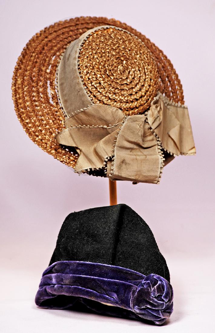 195. TWO DOLL BONNETS. (1) Natural woven straw bonnet (1 of 1)