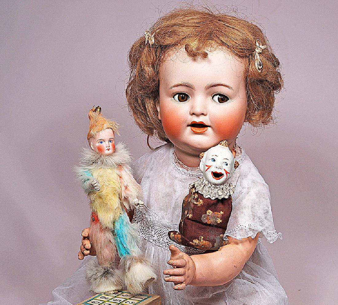 207. GERMAN BISQUE CLOWN & PAPER MACHE CLOWN. (1) 9" (1 of 2)