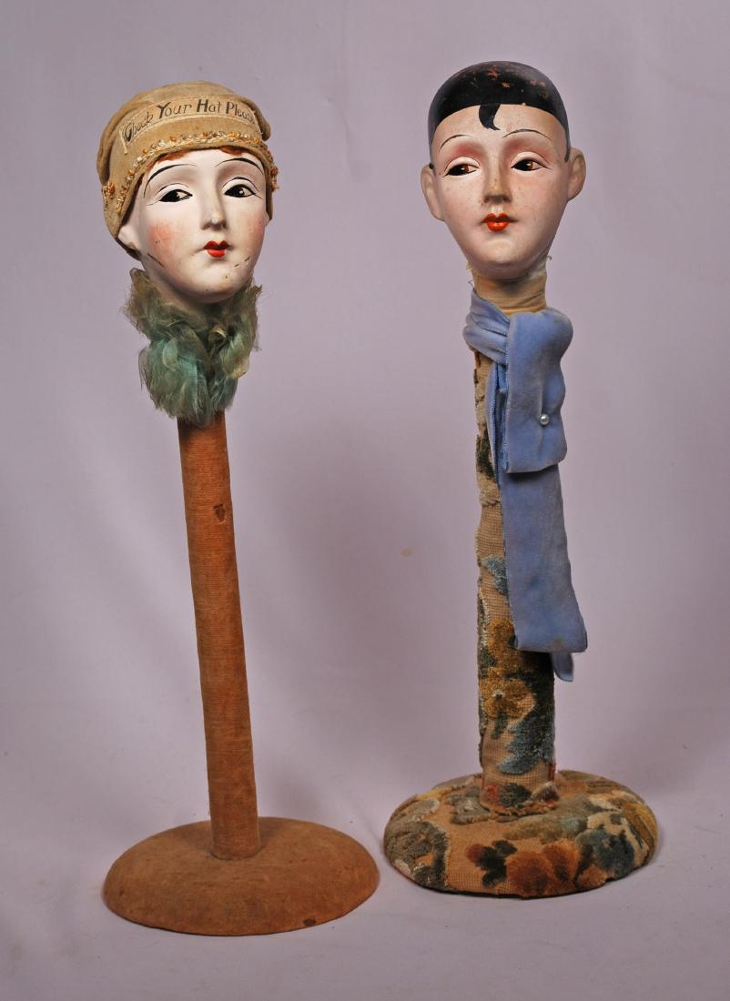 259. TWO ART DECO HAT STANDS. 16". Each has composition (1 of 1)