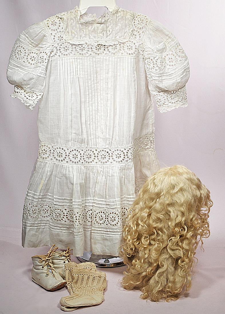298-A. ANTIQUE DRESS, WIG, SHOES & SOCKS FOR LARGE (1 of 1)