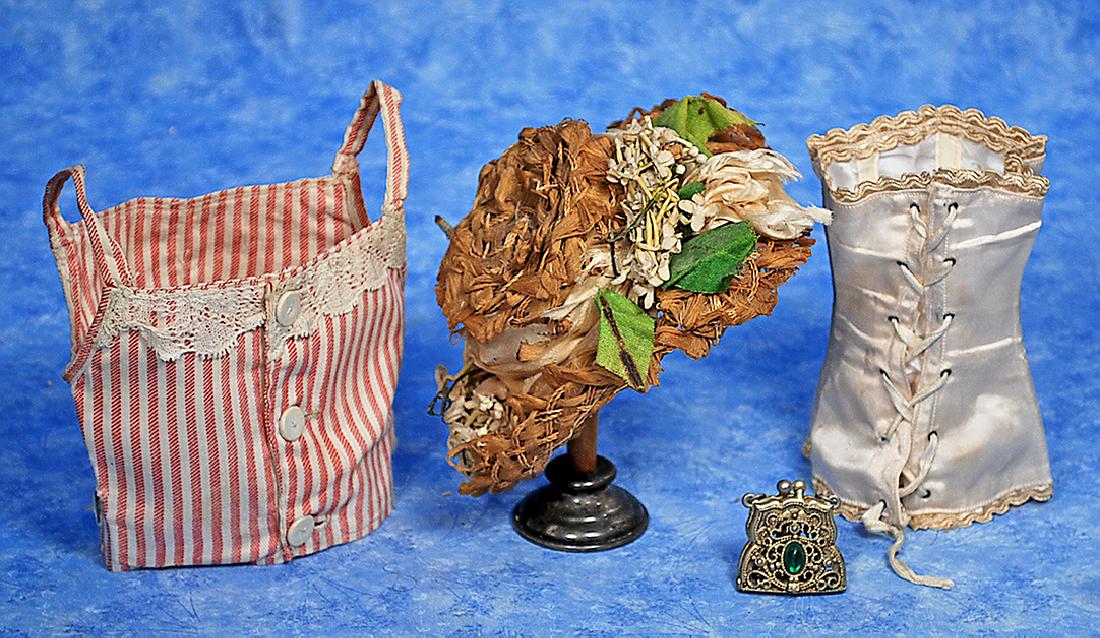 81. DOLL BONNET, PURSE, CORSET AND BEBE STAY. (1 of 1)
