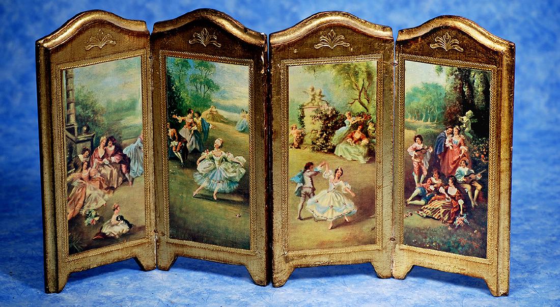 118. GILT FLORENTINE FOLDING SCREEN. Four panel folding (1 of 1)