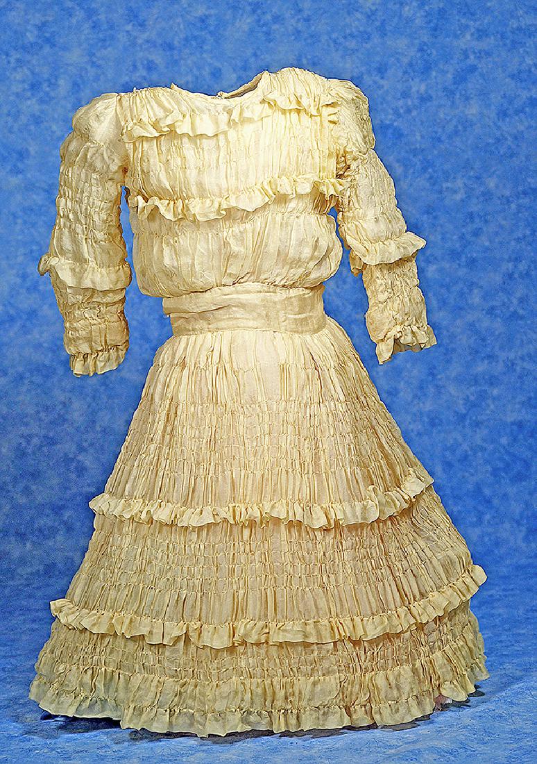 206. ANTIQUE YELLOW SILK DOLL DRESS FOR LARGE DOLLS. (1 of 1)