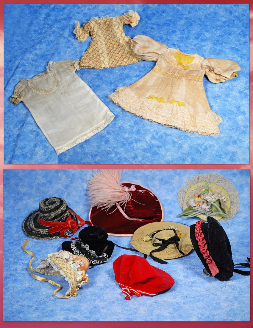 THREE DOLL DRESSES AND EIGHT HATS. (1 of 1)