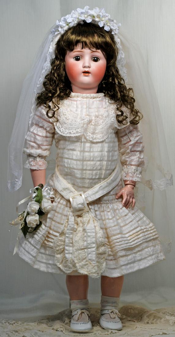98. GERMAN BISQUE CHILD BY ALT, BECK & GOTTSCHALCK.: 98. GERMAN BISQUE CHILD BY ALT, BECK & GOTTSCHALCK. Marks: ABG 1362 made in Germany. 30”. Bisque socket head, brown sleep eyes, painted lashes, feathered brows, open mouth, accented lips, upper