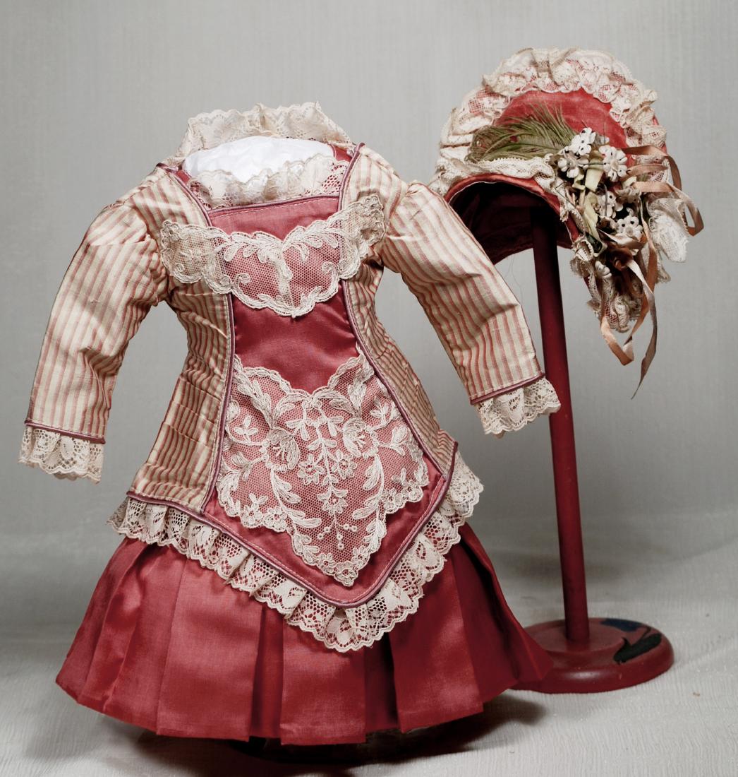 118. SILK DOLL DRESS AND BONNET. Two-piece French-style (1 of 1)