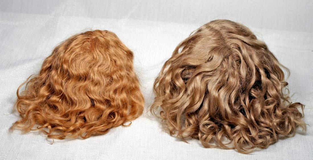 200. TWO ANTIQUE MOHAIR DOLL WIGS. Soft light brown (1 of 1)