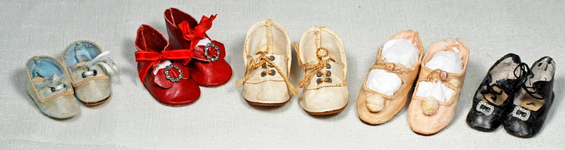 217. FIVE PAIR OF DOLL SHOES. Length 2 ¼” to (1 of 1)