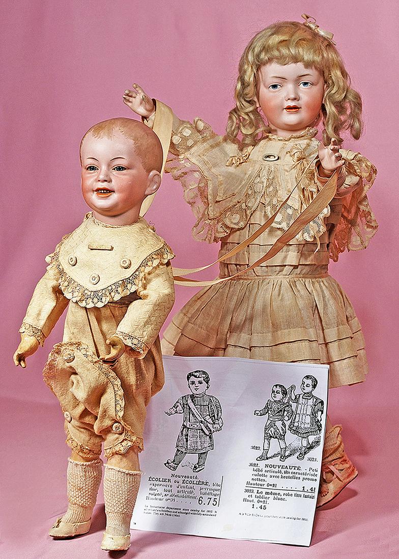 68. OUTSTANDING GERMAN BISQUE ART CHARACTER, 529, BY: 68. OUTSTANDING GERMAN BISQUE ART CHARACTER, 529, BY BRUNO SCHMIDT. Marks: 2025/ BSW (in heart) 529. 19 ½. Bisque socket head, painted facial features, deeply-set intaglio blue eyes, red and black li